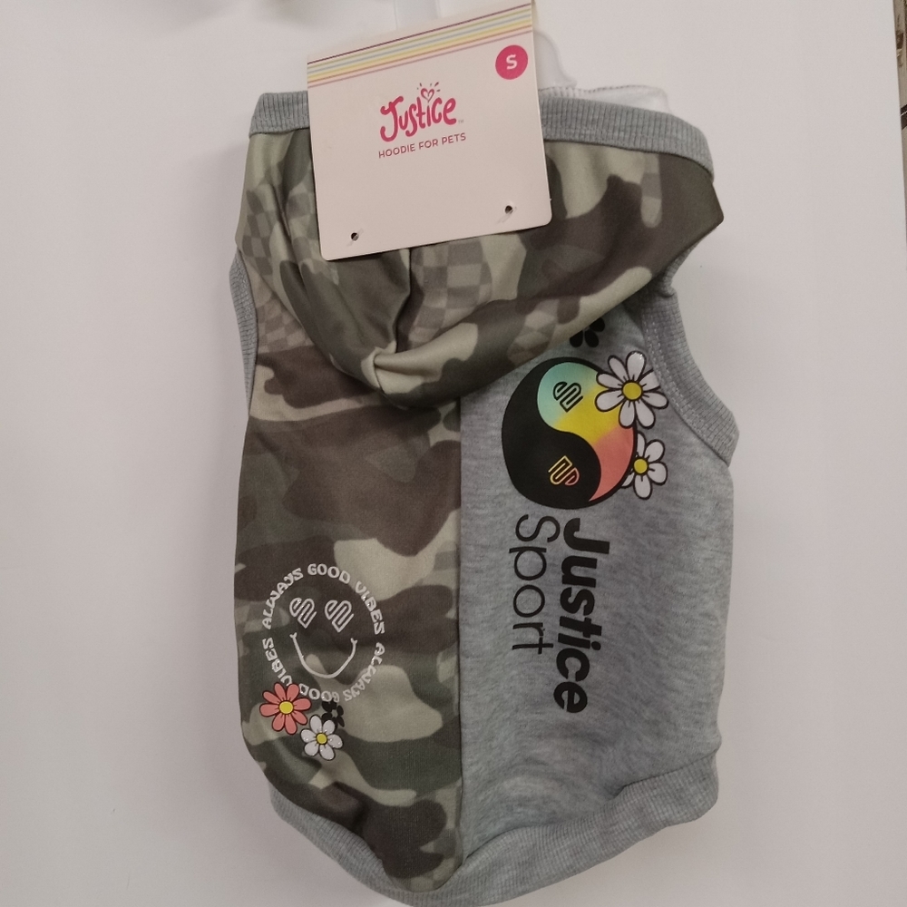 JUSTICE Small Dog Puppy Hoody Sweat Shirt Camouflage  Green & Gray NEW